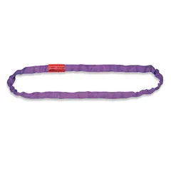 Endless round sling with polyester body and cover, 5/8 in body diameter and 8 ft sling length. Used for lifting and rigging in industrial applications such as construction, manufacturing, and warehousing. Suitable for choker, basket, or vertical hitches.
