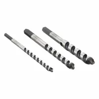 This set of auger drill bits features high-speed steel construction for drilling clean holes in wood. Each bit has a 7-1/2 in overall length with a hex shank ranging from 3/16 in to 5/16 in for secure chuck grip. Suitable for framing, decking, and timber construction
