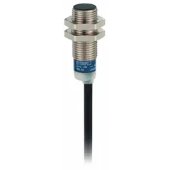 Shielded PNP inductive proximity sensor with non-terminated cable, rated for 12-24V DC supply. Detects metallic objects without contact for position sensing, part detection, and machine control in industrial automation.