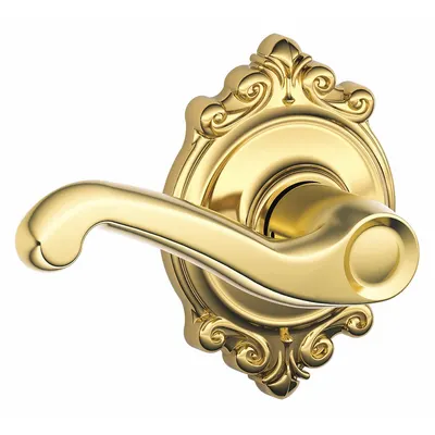 SCHLAGE F10 FLA 505 BRK Passage Lever Lockset, Bright Brass, ADA Compliant - Passage Lever Locksets