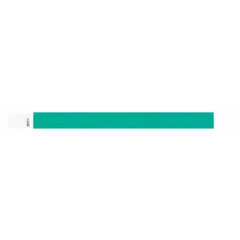 Tyvek security wristband in green, 10 inches long and 3/4 inch wide. Supplied in a 500-pack. Suitable for event access control, patient identification, and temporary ID badging where a writable surface is needed.