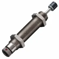 Steel industrial shock absorber with 5.88 N force rating. Used to dampen motion and reduce impact forces in machinery such as automation, packaging, and material handling equipment