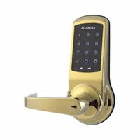 This mechanical keyless access lockset features a brass cylindrical keypad lock with a straight-return lever style. It includes a cylinder override for keyed backup access. Suitable for commercial and institutional doors requiring keyless entry