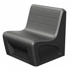Single-seat armless lounge chair with a slate blue polyethylene seat. Floor-mounted design for stability. Suitable for waiting areas, lobbies, and reception spaces.
