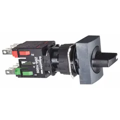 Non-illuminated plastic selector switch with short-handled knob and non-metallic bezel. Maintained On-Off-On action across three positions. Rated AC 3 A @ 120 V, DC 0.22 A @ 125 V. Suitable for industrial control panel applications requiring a 3-position maintained selector function.