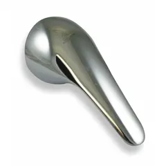 This chrome-finished metal lever handle is designed for use with American Standard Commercial Series faucets. It controls hot and cold water flow in commercial restrooms, kitchens, or institutional settings. The handle is made of metal and features a lever design for easy operation.