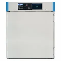 Benchtop warming cabinet with touch screen interface and steel construction. Steel door. Overall depth 20 5/8 inches, width 24 inches. Maintains temperatures between 90°F and 110°F. Suitable for warming towels, blankets, or medical supplies in healthcare, laboratory, or food-service settings.