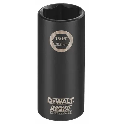 DEWALT Impact Socket: 1/2 in Drive Size, SAE, 13/16 in Socket Size, 6-Point, Deep - 1/2" Drive Impact Sockets