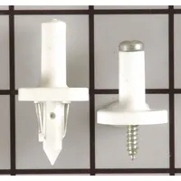 Refrigerator shelf support kit used to replace broken or missing shelf brackets in refrigerators and freezers. Restores proper shelf support to keep shelves level and securely hold stored items