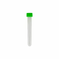 This 8 mL polypropylene test tube features a natural body color and round bottom. It includes a green HDPE closure for secure sealing. Suitable for general laboratory sample collection, mixing, and storage of small liquid volumes