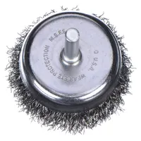 Crimped steel wire brush for light cleaning and surface preparation on carbon steel. Removes rust, scale, and light burrs without heavy cutting. Suitable for deburring, edge blending, and general maintenance tasks. Compatible with standard die grinders and rotary tools