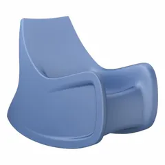 Single-seat rocking chair with midnight blue polyethylene seat material and included arms. Meets CAL 133 fire resistance and ISO 22196 antimicrobial standards. Suitable for commercial or residential seating areas.