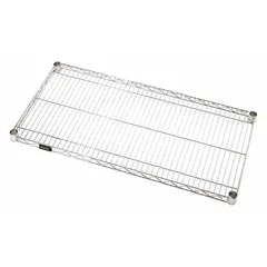 Type 304 stainless steel wire shelf with split sleeve mounting. Supports 800 lb. Suitable for wet or corrosive environments in industrial storage, food processing, or chemical areas.