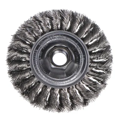 WEILER Wire Wheel Brush: Twisted Stainless Steel, 4" Dia x 1/2" Wd, 5/8"-11 Arbor - Heavy-Cleaning Brushes for Contoured Stainless Steel Surfaces