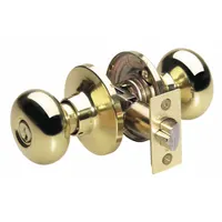 Brass office knob lockset with Biscuit style for interior commercial or industrial facility doors requiring keyed entry. Suitable for maintenance projects in settings such as electrical and HVAC areas where secure door hardware is needed