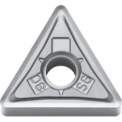 Carbide triangle (T) indexable turning insert for general turning, facing, and profiling operations on metal workpieces. Suitable for medium machining applications in indexable tool holders.