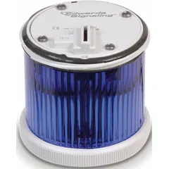Blue steady light module for 200 Class tower light systems. Operates on 24V AC/DC with a 70 mm diameter lens. Used for visual status indication on machinery, conveyors, and process equipment.