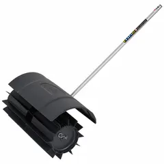 This rubber broom attachment is designed for use with compatible power heads to sweep debris from hard surfaces. The rubber bristles move dirt, leaves, and water without damaging the surface. Overall length is 48-3/4 in, diameter is 11-1/2 in.