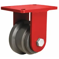 This rigid plate caster features a steel single-flange track wheel designed for straight-line tracking on rail or track systems. With a 4 1/2 in wheel diameter and 2 1/2 in wheel width, it provides stable support for material handling equipment, carts, and machinery in industrial environments.
