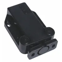 Plastic grab-type catch with push opening action. Height 5/8 in, width 1 9/16 in. Used for latching cabinets, enclosures, and panels where a push-to-open mechanism is required