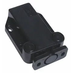 Plastic grab-type catch with push opening action. Height 5/8 in, width 1 9/16 in. Used for latching cabinets, enclosures, and panels where a push-to-open mechanism is required.
