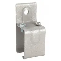 This bracket is used to mount and support hanging door track systems in industrial facilities. It provides a secure attachment point for sliding doors in warehouses, workshops, and manufacturing plants, handling loads up to 450 lb. Height: 2 3/16 in