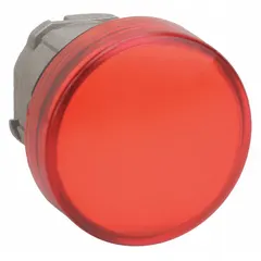 Red, smooth lens pilot light head for 22 mm panel mounting. Part of the XB4 series, compatible with Universal LED Module. Provides visual status indication on control panels and machinery.