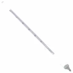This hydrometer measures sodium chloride concentration by weight in brine solutions. It has a range of 0 to 26.4% with 0.5 scale divisions and an overall height of 11 3/4 inches. Suitable for monitoring brine density in industrial fluid management applications.