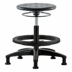 Polyurethane Lab Stool, Black, 17 3/4" to 25 1/2" Height, 13" Seat, Fiberglass Base, 5 Glides, Foot Support, IPMBSO-RG-BF-RG-BLK