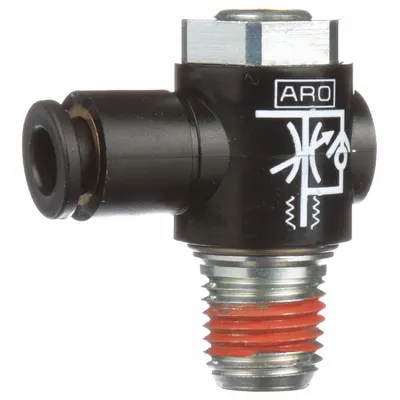 ARO Cylinder Port Flow Control Valve: Elbow Fitting, Screwdriver Slot/Thumb Screw - Elbow-Style Speed Control Valves