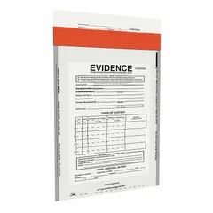 This clear polyethylene chain of custody bag features an adhesive closure for tamper-evident sealing. Measuring 10 1/4 inches in length, it is supplied in packs of 500. Suitable for securing and transporting evidence in law enforcement and forensic applications.