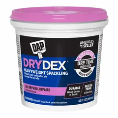White spackling paste for filling nail holes, cracks, and small surface imperfections in drywall and plaster. The pink-to-white color change indicates when the compound is dry and ready to sand. Supplied in a 32 oz pail.