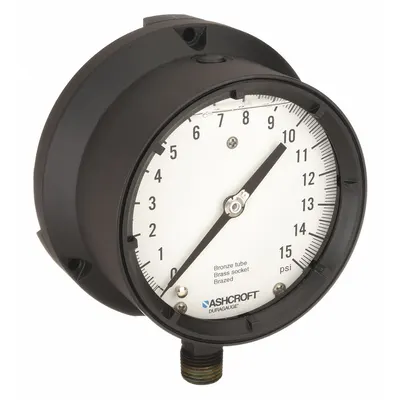 ASHCROFT 451379ASL04L15# Vibration-Resistant Pressure Gauge - Vibration-Resistant Brass/Bronze Wetted Parts & Plastic Casing