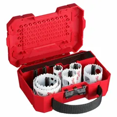 This 10-piece hole saw kit features bi-metal construction with 3.5 teeth per inch, enabling cutting through wood, metal, and plastic. Maximum cutting depth is 1-5/8 inches. Suitable for creating clean holes in various materials for electrical, plumbing, and HVAC installations.
