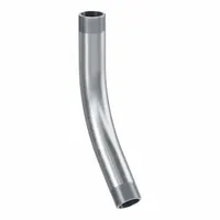 This 45° aluminum elbow is used to change the direction of rigid metal conduit (RMC) runs in electrical installations. It features NPT threads and a plain finish, with an overall length of 11 3/8 in. Complies with UL 6A and ANSI C80.5 standards