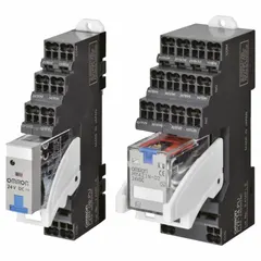 Relay socket with 8-pin configuration, rated at 6 A. Supports both DIN-rail and surface mounting for flexible installation in control panels and automation systems.