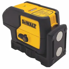 This dot laser level projects three green dots for transferring points, aligning fixtures, and layout tasks. It features electronic self-leveling and a range of 100–200 ft without a detector. Accuracy is ±1/8 in. Powered by AA batteries.