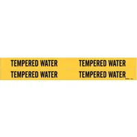 Pipe Marker: Tempered Water, Yellow, Black, Fits 3/4 to 2 3/8 in Pipe O.D., 4 Pipe Markers (MPN 7283-4)