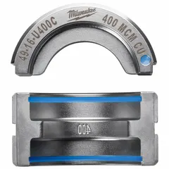 U Style die set for crimping 400 kcmil electrical wire. Designed for use with MILWAUKEE tool models 2679-20 and 49-16-U000. Suitable for industrial electrical installations requiring secure wire connections.