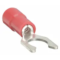 Fork Terminals: Red, Vinyl, #6 Stud Size, 22 AWG – 16 AWG Wire Range, Locking Fork, 600 V