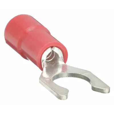 OEM Fork Terminals: Red, Vinyl, #6 Stud Size, 22 AWG – 16 AWG Wire Range, Locking Fork - Insulated Fork Terminals