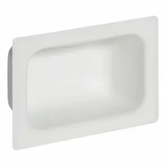 This stainless steel soap dish is designed for recessed mounting in commercial or institutional restroom walls. The Enviro-Glaze finish provides a smooth, easy-to-clean surface. Suitable for high-traffic facilities where a space-saving, built-in soap holder is required.