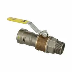 This bronze ball valve features a straight configuration and a locking lever handle for secure on/off flow control. Rated for a maximum pressure of 125 psi (CWP), it is suitable for use in commercial and industrial piping systems handling water, oil, or gas within its pressure rating.