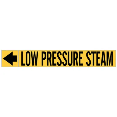 BRADY Pipe Marker: Low Pressure Steam, Yellow, Black, Fits 1 1/2 to 2 in Pipe O.D. - Low Pressure Steam Adhesive Pipe Markers on a Roll