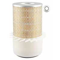 Round-oval engine air filter with axial seal. Outside diameter 6 3/32 in. Compatible with John Deere vehicles. Used in agricultural and construction equipment to trap airborne contaminants