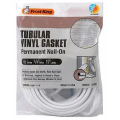 This weatherstrip tubing is 17 ft long, 1/2 in wide, and 17 in high, constructed entirely of vinyl with a vinyl flange and insert. It is used to seal gaps around doors to block drafts, dust, and moisture, helping to improve energy efficiency and maintain consistent indoor temperatures in commercial and industrial facilities.