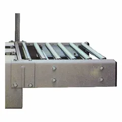 This infeed/exit conveyor attachment is designed for use with compatible case sealing machines, including model 800a3. It measures 27 3/8 inches in overall length and is available in types 200a, 700a, 700r, 800a, 800a3, and 800ab. The conveyor guides products into and out of packaging equipment, facilitating material flow in packaging lines.