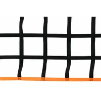 This bulk roll of pallet rack netting is made from black polypropylene. It measures 300 inches in length, 1/8 inch in thickness, and 96 inches in width. Hardware is not included. Used to contain items on pallet racks in warehouses and distribution centers, it helps prevent products from falling while maintaining visibility
