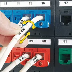 Vinyl wraparound label with black-on-white printing, measuring 1-1/4 in x 1 in. Designed for wire gauges 12 AWG to 10 AWG. Compatible with LS8EQ printer series for on-demand identification. Used for marking wires and cables in industrial control panels and machinery.