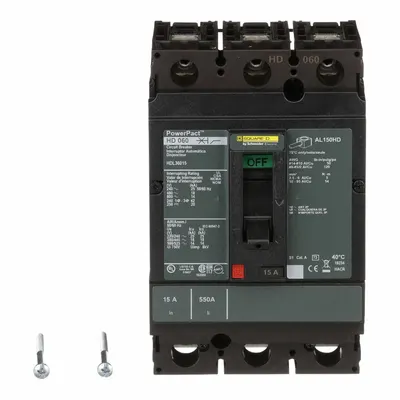SQUARE D Molded Case Circuit Breaker: 15 A Amps, 25kA at 240V AC, Fixed, Line/Load Lug - H-Frame Square D Molded Case Circuit Breakers